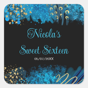 Sticker Carré Fête d'anniversaire 16 ans douce encre alcoolique