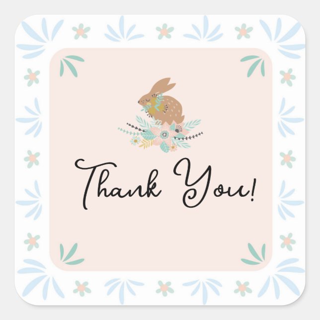 Sticker Carré Fête d'anniversaire 1 an Lapin Animaux Mignon Sucr (Devant)