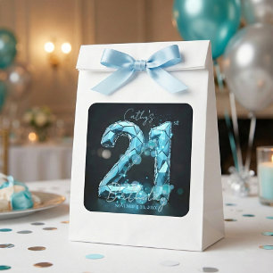 Sticker Carré Fête d'anniversaire 21 ans Glamour Cristal Bleu Tu