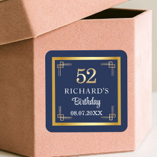 Sticker Carré Fête d'anniversaire 52 ans Elegant Blue Gold