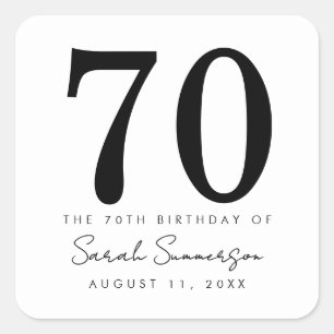 Sticker Carré Fête d'anniversaire 70 ans Noir Blanc Nom Date