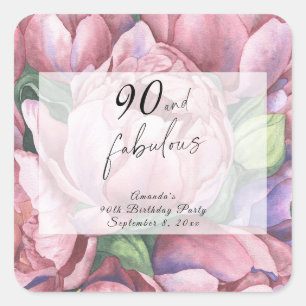 Sticker Carré Fête d'anniversaire 90 ans Floral Vintage