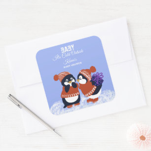 Sticker Carré Fête d'anniversaire bébé Pingouin Hiver Neige Show