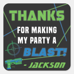Sticker Carré Fête d'anniversaire Bleu et Vert Laser Tag
