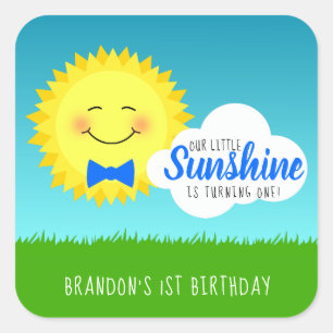 Sticker Carré Fête d'anniversaire Blue and Yellow Sunshine
