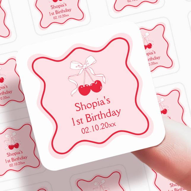 Sticker Carré Fête d'anniversaire Cerise (Créateur téléchargé)