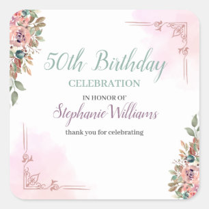 Sticker Carré Fête d'anniversaire classique élégant floral pour