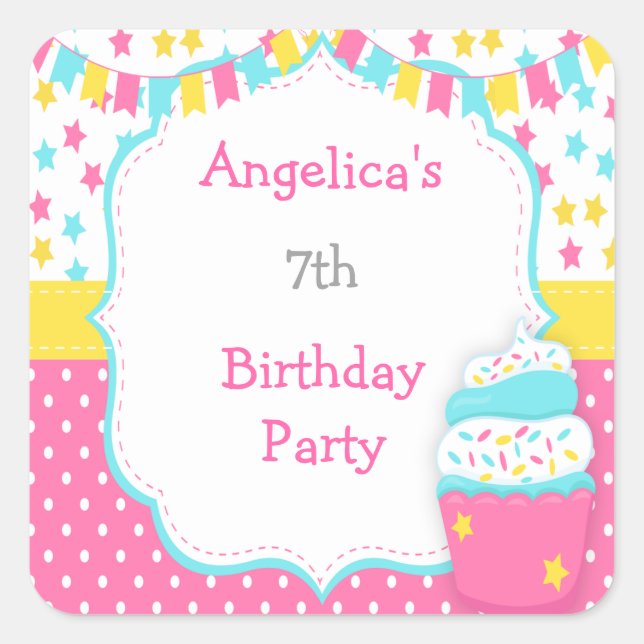 Sticker Carré Fête d'anniversaire Cupcake et Sprinkles (Devant)
