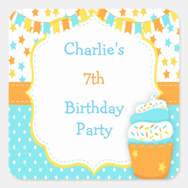 Sticker Carré Fête d'anniversaire Cupcake et Sprinkles (Devant)
