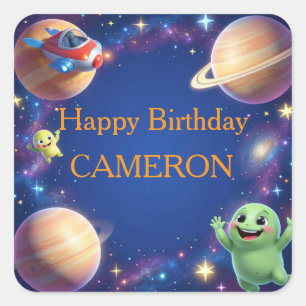 Sticker Carré Fête d'anniversaire d'aliens mignons de l'espace