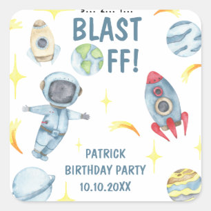 Sticker Carré Fête d'anniversaire dans l'espace pour astronaute