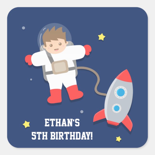 Sticker Carré Fête d'anniversaire d'astronaute dans l'espace d'u (Devant)