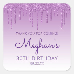 Sticker Carré Fête d'anniversaire de 30 ans Merci Purple Glitter