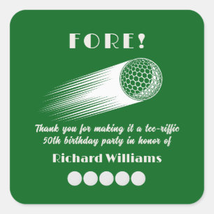 Sticker Carré Fête d'anniversaire de 50 ans Golf Fore Tee-Riffic