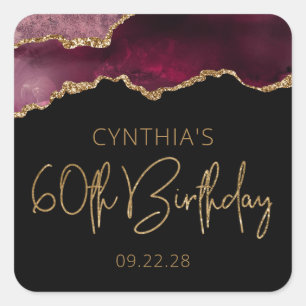 Sticker Carré Fête d'anniversaire de 60 ans Chic Agate Geode Bou