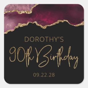 Sticker Carré Fête d'anniversaire de 90 ans Chic Agate Geode Bou