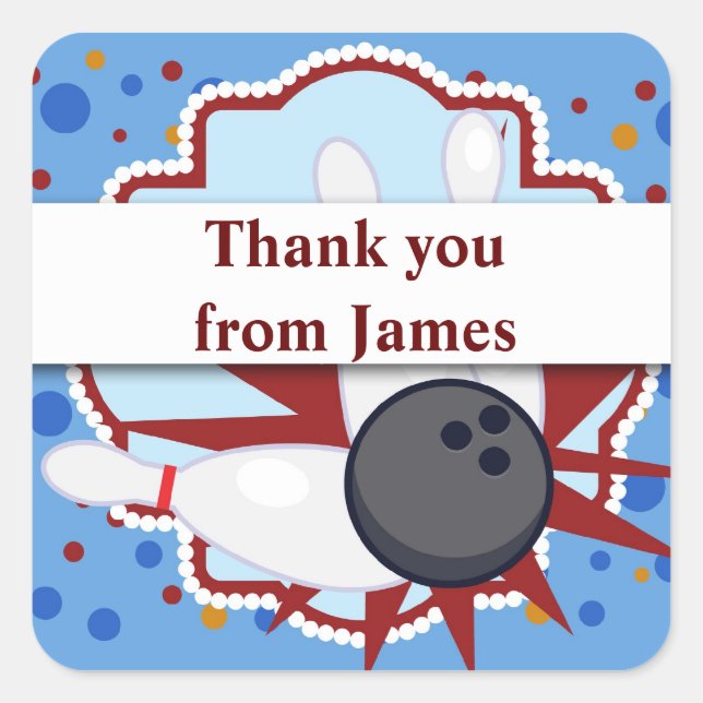 Sticker Carré Fête d'anniversaire de bowling remerciez-vous stic (Devant)