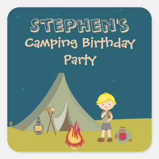 Sticker Carré Fête d'anniversaire de camping du garçon autocolla