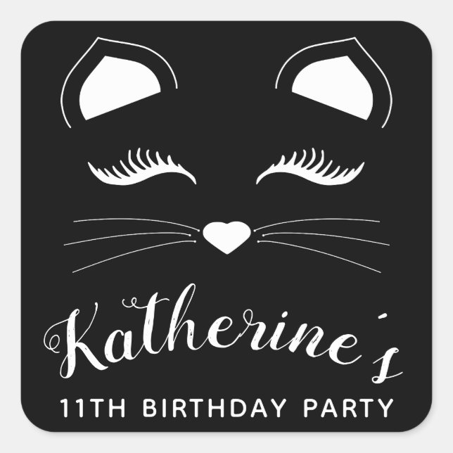 Sticker Carré Fête d'anniversaire de Chat noir et blanc (Devant)
