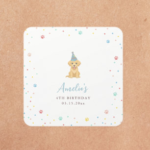 Sticker Carré Fête d'anniversaire de chiot mignon Bleu