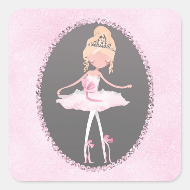 Sticker Carré Fête d'anniversaire de danseuse de Pink & Grey Cou (Devant)