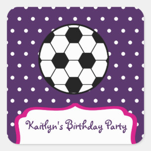 Sticker Carré Fête d'anniversaire de football féminin - Purple W