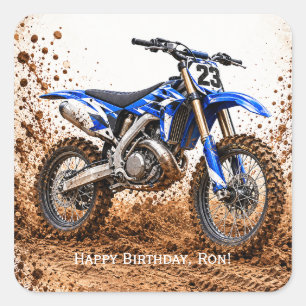 Sticker Carré Fête d'anniversaire de garçon de moto cross Dirt B