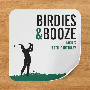 Sticker Carré Fête d'anniversaire de golf adulte Birdies & Booze