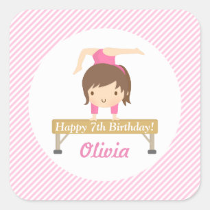 Sticker Carré Fête d'anniversaire de gymnastique pour enfants fi
