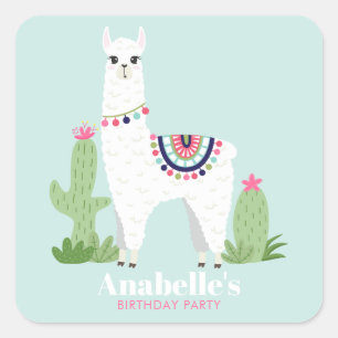 Sticker Carré Fête d'anniversaire de la petite Llama
