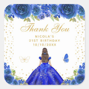 Sticker Carré Fête d'anniversaire de la princesse aux cheveux br