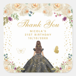 Sticker Carré Fête d'anniversaire de la princesse aux cheveux br