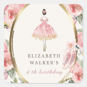 Sticker Carré fête d'anniversaire de la princesse de ballerine
