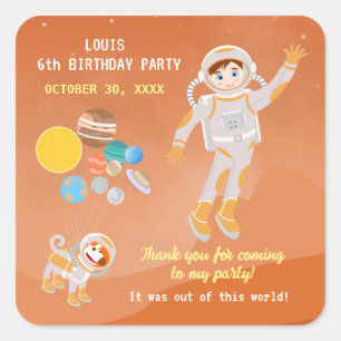 Sticker Carré Fête d'anniversaire de l'astronaute de Mars
