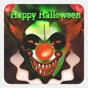 Sticker Carré Fête d'anniversaire de l'Halloween Clown'a pas peu