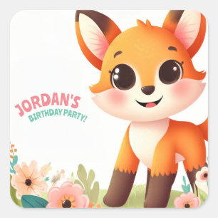 Sticker Carré Fête d'anniversaire de Little Fox pour enfants