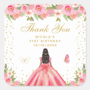 Sticker Carré Fête d'anniversaire de princesse à peau foncée et