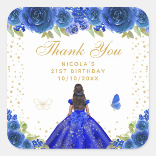 Sticker Carré Fête d'anniversaire de princesse à peau foncée et 