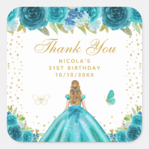 Sticker Carré Fête d'anniversaire de princesse aux cheveux blond