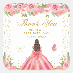 Sticker Carré Fête d'anniversaire de princesse aux cheveux bruns