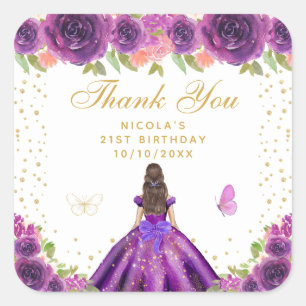 Sticker Carré Fête d'anniversaire de princesse aux cheveux bruns