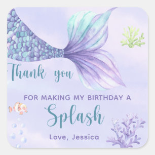 Sticker Carré Fête d'anniversaire de Sirène sous la mer le Merci