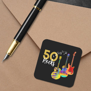 Sticker Carré Fête d'anniversaire des 50 ans 50 rochers Guitare