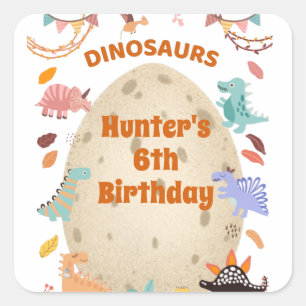 Sticker Carré Fête d'anniversaire dinosaure avec un œuf de dinos