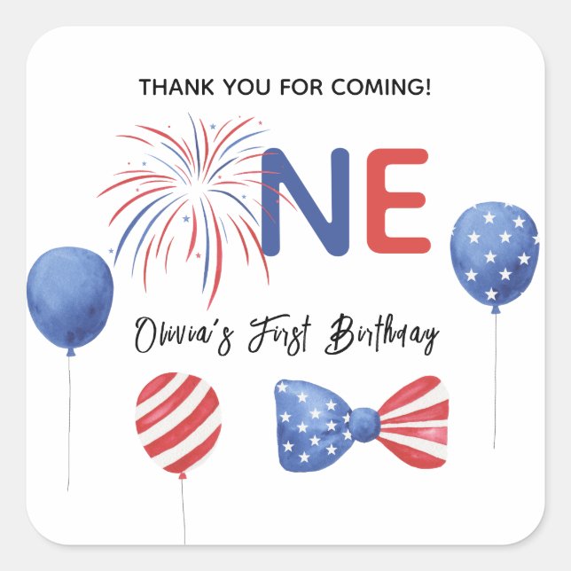 Sticker Carré Fête d'anniversaire du 4 juillet (Devant)