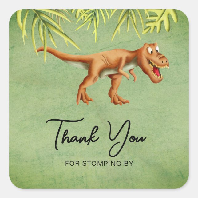 Sticker Carré Fête d'anniversaire du dinosaure vert T Rex  (Devant)