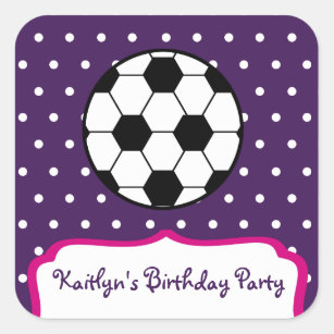 Sticker Carré Fête d'anniversaire du football de la fille - rose