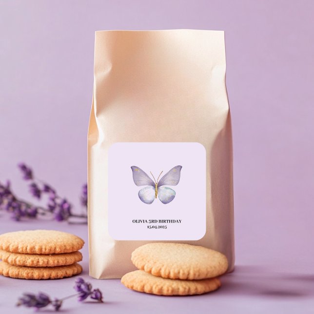 Sticker Carré Fête d'anniversaire du papillon pourpre (Créateur téléchargé)