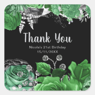Sticker Carré Fête d'anniversaire élégante aux fleurs vertes et