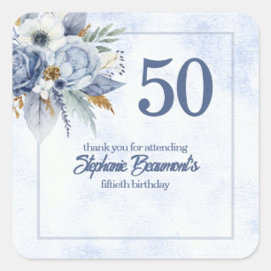 Sticker Carré Fête d'anniversaire élégante bleue florale pour fe